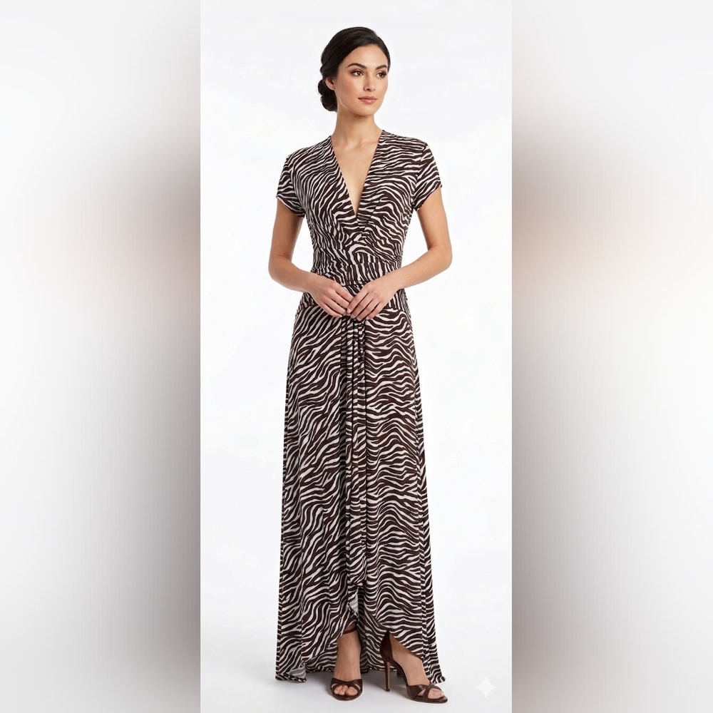 Michael Michael Kors Brown & Off White Zebra-Print Maxi Dress Size 2
